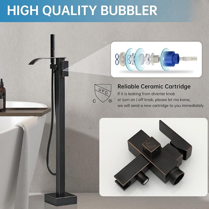 RUMOSE Tub Filler Freestanding Bathtub Faucet Oil Rubbed Bronze Floor Mount Tub - Image 4