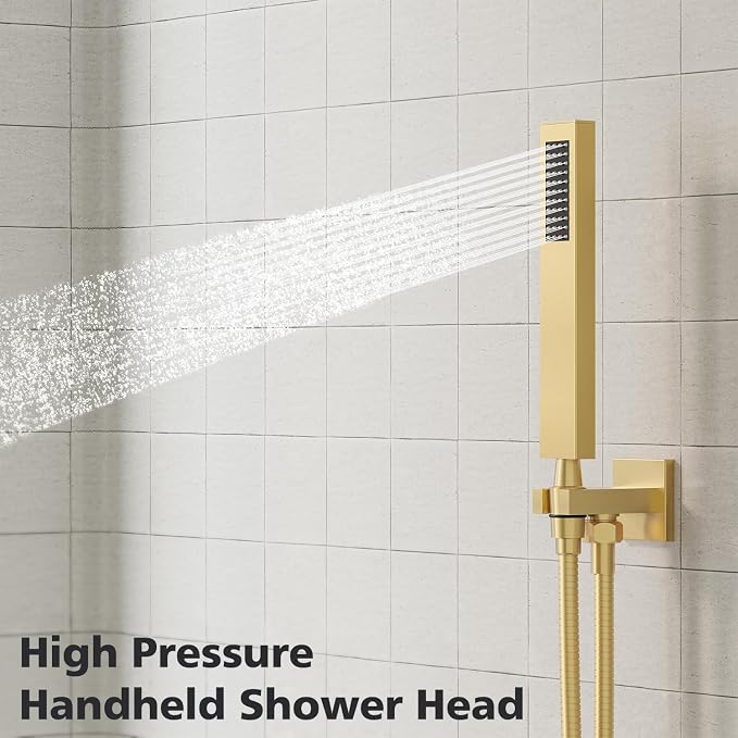 Gabrylly Shower System Gold, Rainfall Shower Faucet Set Complete, 2 Way Valve - Image 4