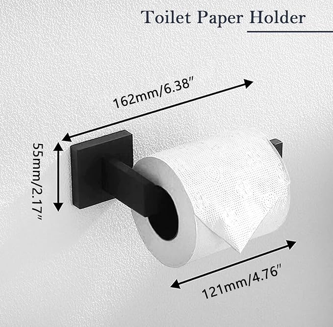 5-Pieces Matte Black Bathroom Hardware Accessories Set, SUS304 Stainless Steel - Image 4
