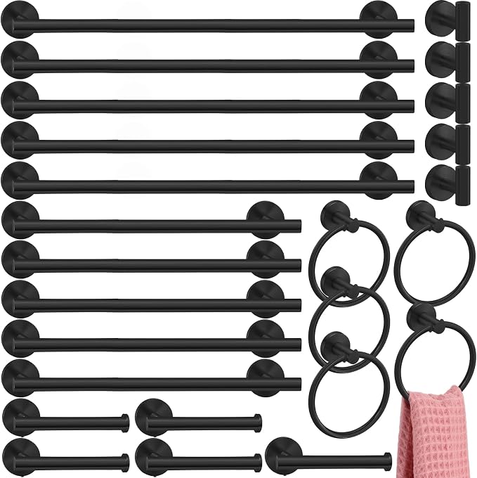 Gisafai 25 Pcs Bathroom Hardware Set, 23.6 Inch Brushed Towel Bar Ring Toilet by Gisafai