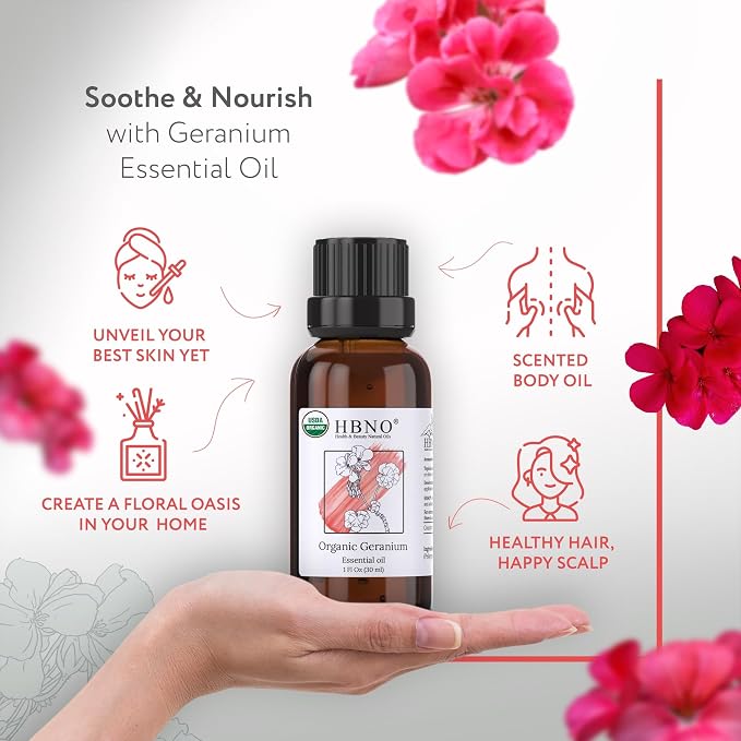 HBNO Organic Geranium Essential Oil - 1 oz - USDA Certified Organic Geranium - Image 2