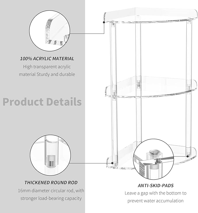 3 Tier Countertop Corner Organizer Shelf 7x7x15.7 Inch, Countertop Acrylic - Image 5