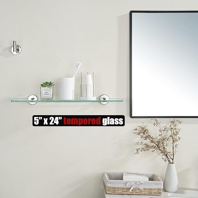 JQK Bathroom Glass Shelf Chrome, Tempered Glass Shower Storage 24 by 5 inches - Image 2