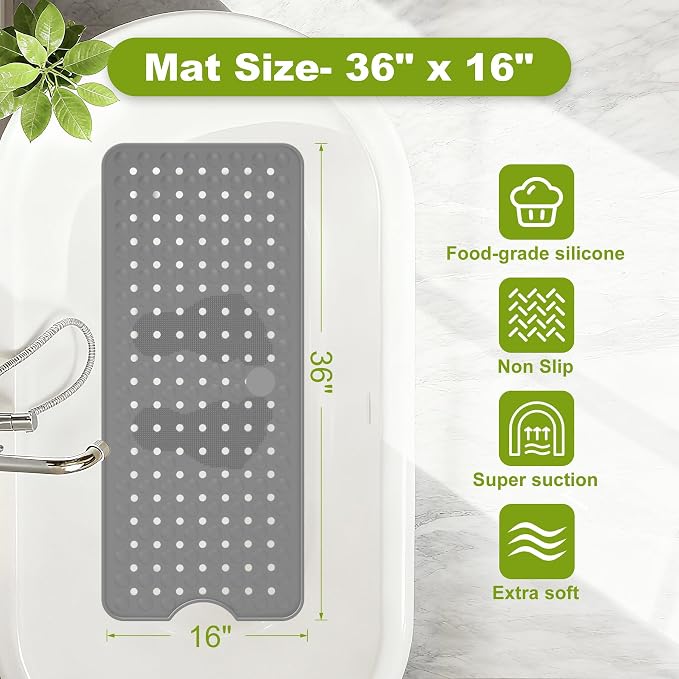 Silicone Bath Tub Mat Non Slip, Upgraded Bathtub and Shower Mats, Machine - Image 2