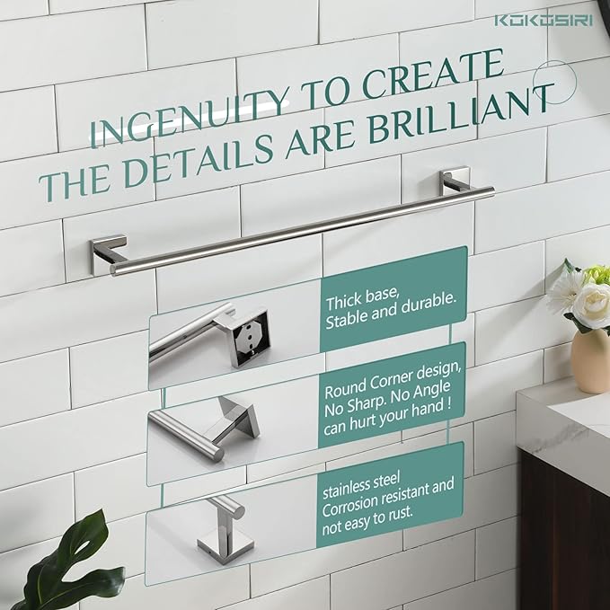KOKOSIRI Bath Towel Bar Bathroom Towel Holder - Image 5