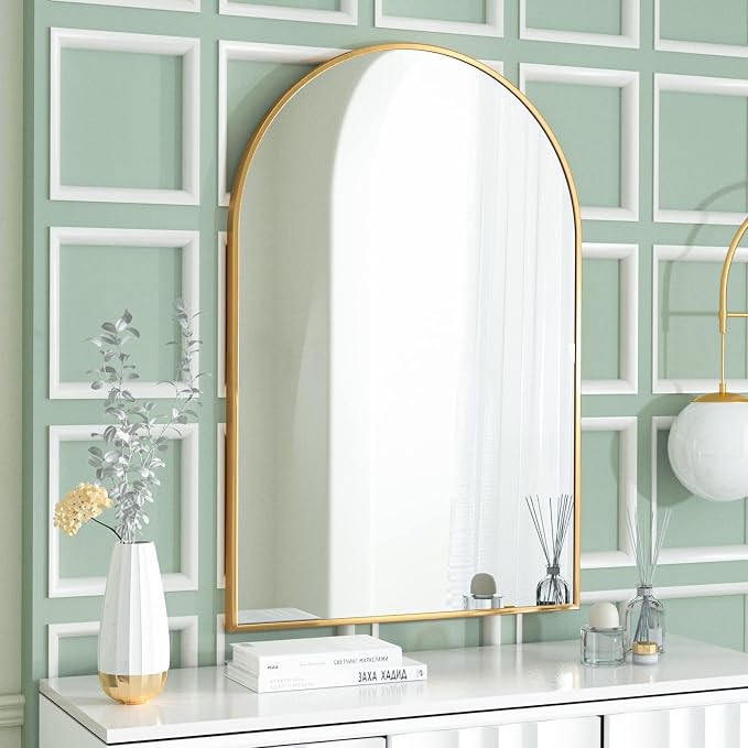 HARRITPURE Arched Bathroom Mirror 24" x 36“ Gold Modern Wall Mirror Aluminum - Image 8