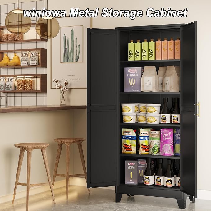Metal Pantry Cabinet with 2 Doors and Adjustable Shelves - Image 4