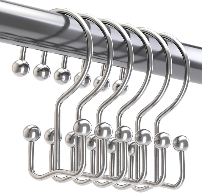 Titanker Shower Curtain Hooks Chrome, Minimalist Simple Double Glide Shower by Titanker