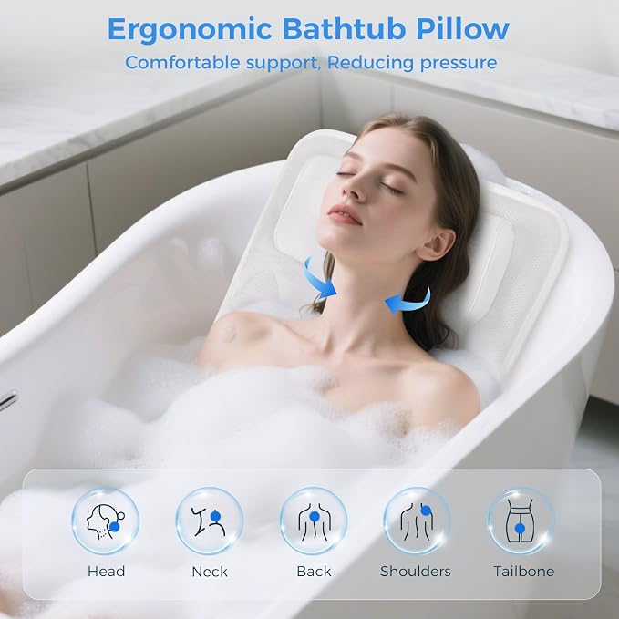Full Body Bath Pillow for Tub, Soft Bathtub Pillow for Neck and Back Support - Image 3