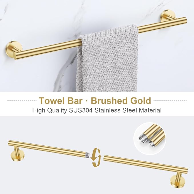 Lairuier Brushed Gold Bathroom Hardware Set, 10-Piece Towel Bar Set SUS304 - Image 2