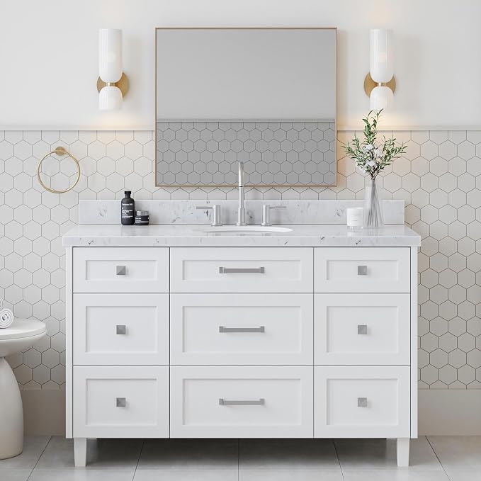ARIEL Monroe 54 inch Bathroom Vanity Without Sink in White, Bathroom Base - Image 2
