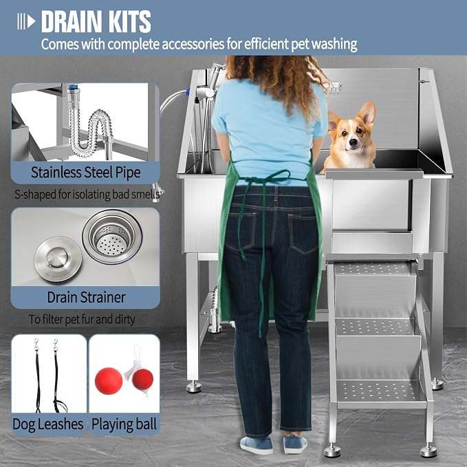 38" Dog Washing Station, Professional Stainless Steel Dog Bathing Station - Image 4