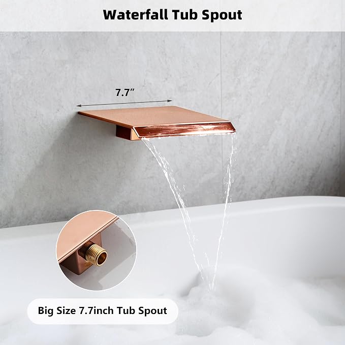 Shower Faucet Set with Tub Spout, Matte Black and Rose Gold Rainfall Shower - Image 2