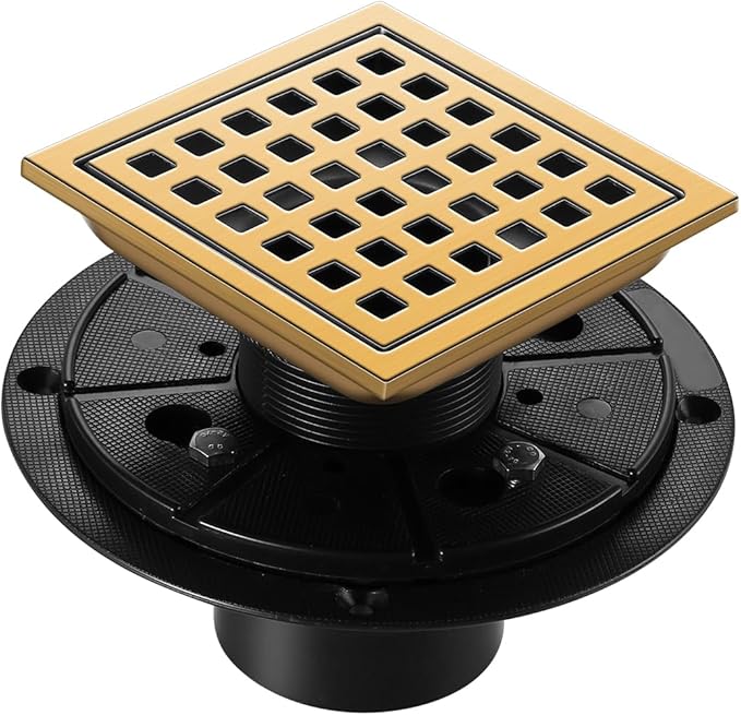 Shower Drain, Brushed Gold 4 inch Shower Floor Square Drain by Unknown