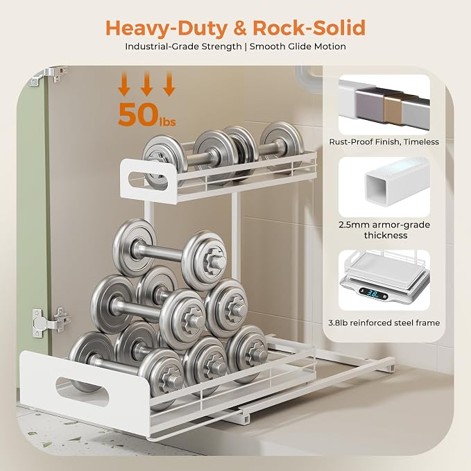 Delamu 2 Pack Metal Bathroom Organizers and Storage, 2 Tier Pull Out Under Sink - Image 5