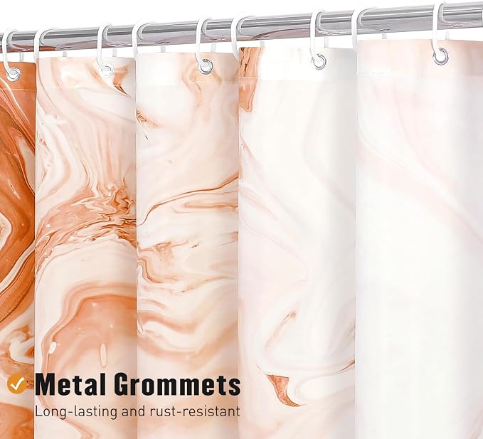 MitoVilla Orange Marble Shower Curtain, Abstract Ombre Fabric Shower Curtains - Image 3