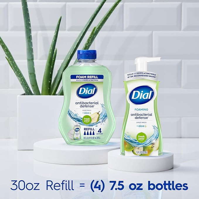 Dial Antibacterial Defense Foaming Hand Soap + Aloe, Fresh Pear Scent, 30 Fl Oz - Image 5