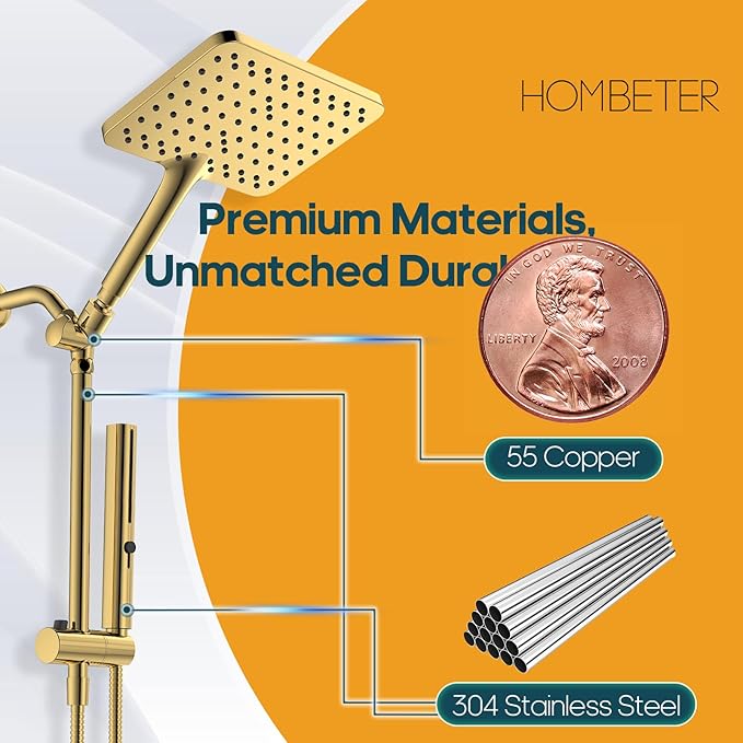 Shower Heads with Handheld Spray Combo Gold, 10 Inch High Pressure - Image 2