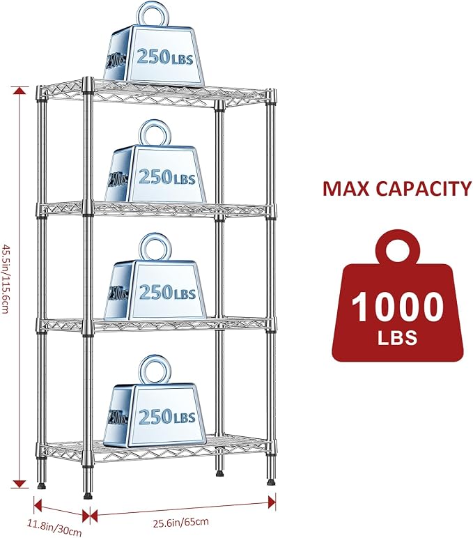IZEUK 4 Tier Steel Storage Shelves, Heavy Duty Metal Shelf Wire Shelving Rack - Image 3