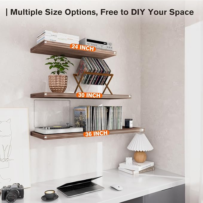 Wall Shelf Set of 3, Walnut Floating Shelves 36 in W x 10 in D x 1 in H - Image 6