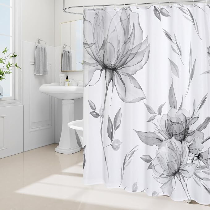 Small Stall Boho Watercolor Floral Shower Curtain 36 x 72, Artistic Narrow Half - Image 2