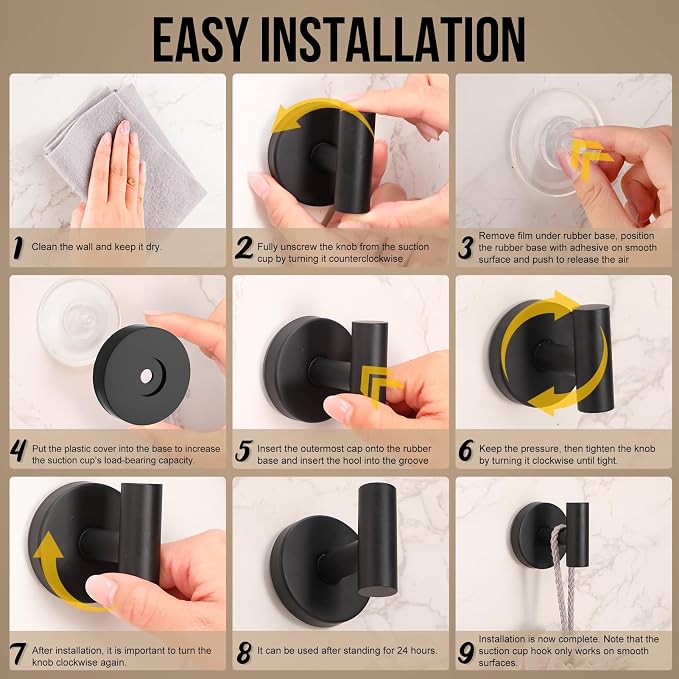 Suction Cup Hook for Shower, 16 Pack Wall Mount Towel Holder, Removable Towel - Image 4