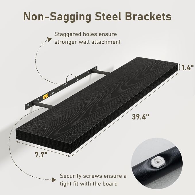 Black Floating Shelves Wall Shelf 40 Inch, 8 Inch Deep Floating Shelf - Image 3