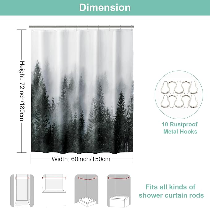 ORTIGIA 60x72 Misty Forest Stall Shower Curtain - Image 2