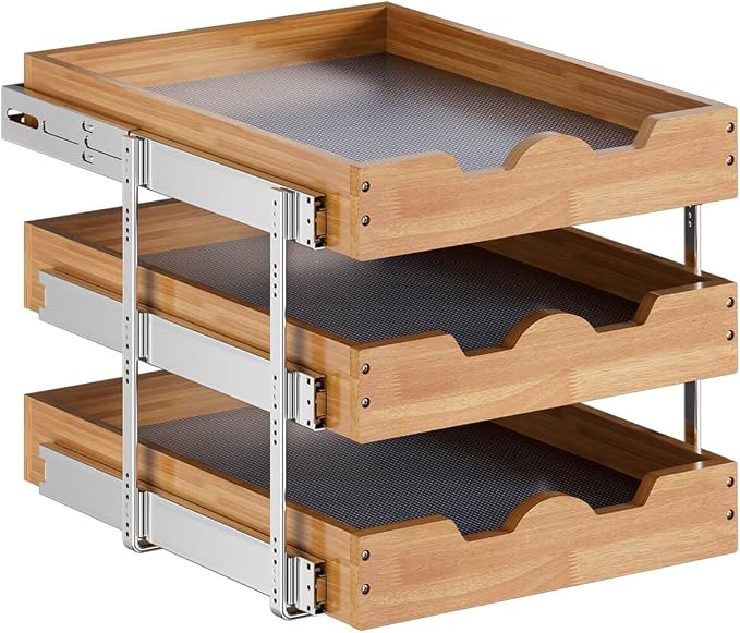 OCG Pull Out Cabinet Drawer 17" W x 21" D, 3 Tier Pull Out Cabinet Organizer - Image 5