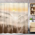 Riyidecor Misty Mountain Shower Curtain 72Wx72H Inch Brown Sunrise Nature by Riyidecor