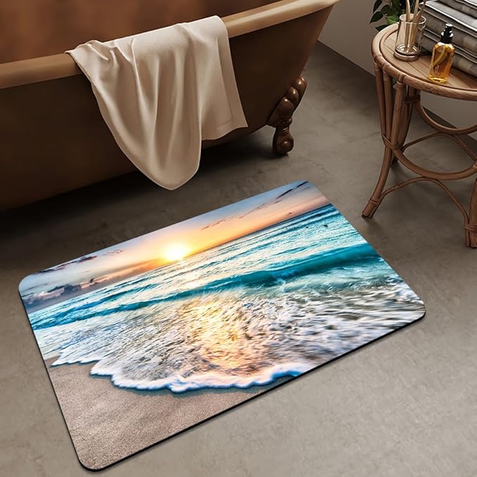 Bath Mat Rug, Sunset on Island Beach Non Slip Quick Dry Super Absorbent Thin - Image 3