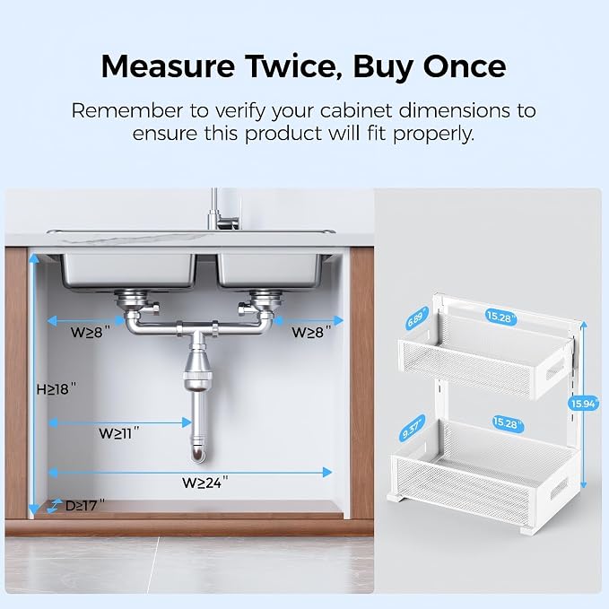 Under Sink Organizer 2 Tier, Adjustable Height Under Sink Organizers and Storage - Image 2