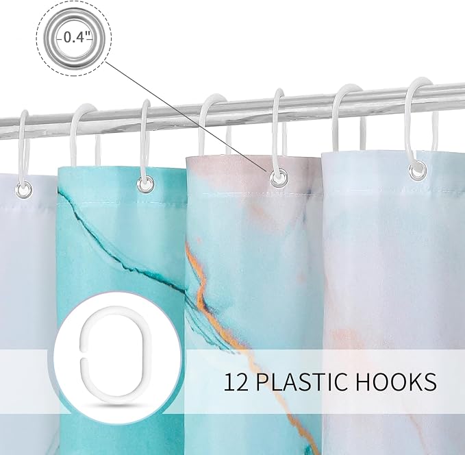 Gibelle Long Fabric Shower Curtain 72 x 78, Tall Abstract Grey Teal Marble - Image 3