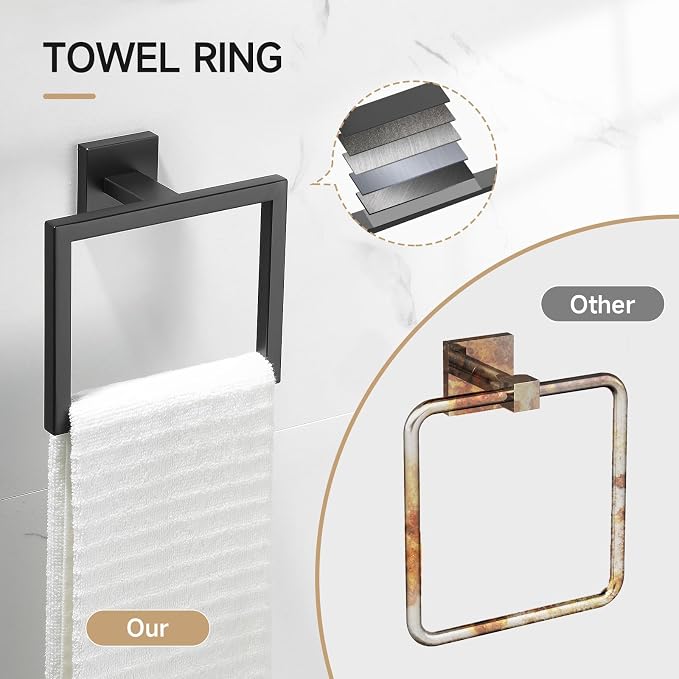 TQKAG 5-Piece Matte Black Bathroom Hardware Set Classic Wall Mounted Bathroom - Image 2
