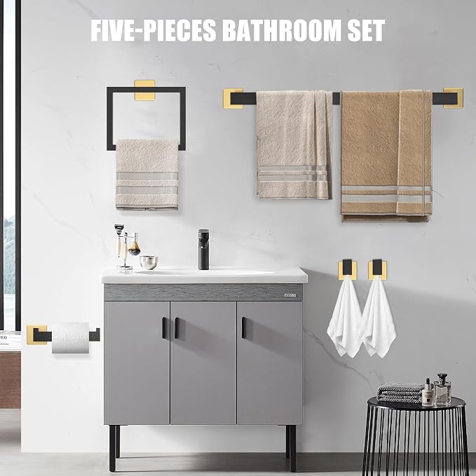 5 Piece Black and Gold Towel Bar Set - Image 6