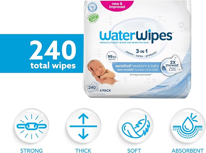 WaterWipes Sensitive+ Newborn & Baby Wipes, 3-In-1 Cleans, 99.9% Water - Image 2