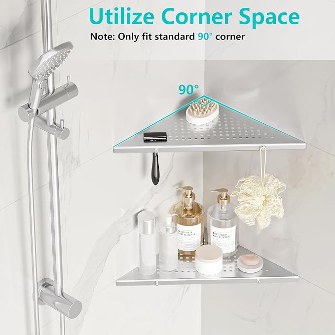 10" Bathroom Corner Shelf, 2 Pack Recessed Shower Shelf Caddy, SUS304 Stainless - Image 3