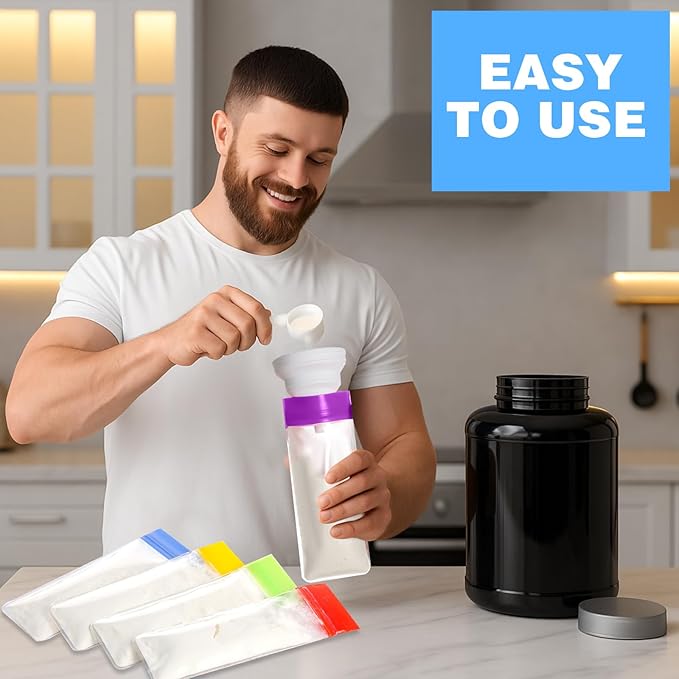 67pcs Protein Powder Travel Container Set 42 Single Dose Bags 6 Large Reusable - Image 5
