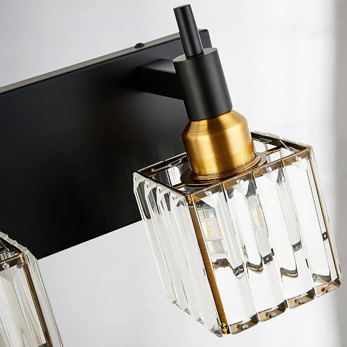 Gold Black Crystal Bathroom Lighting Fixtures, 4 Light Brass Modern Crystal - Image 5