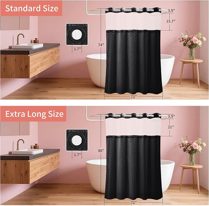 Hookless Shower Curtain with Snap in Liner 71" x 86" Double-Layer Waterproof - Image 6