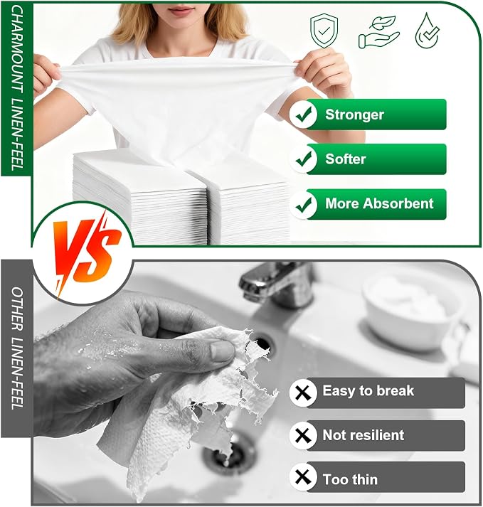Charmount 300 Pack Disposable Paper Hand Towels Bulk, Linen-Feel Napkins Wedding - Image 6