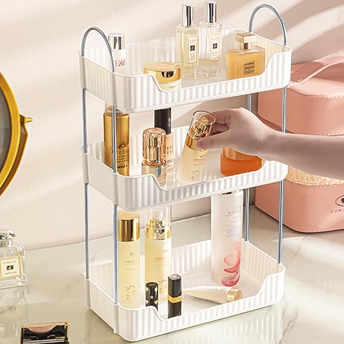 Bathroom Counter Cosmetic Organizer, 3 Tier-Cream White, Alloy Steel & PET - Image 2