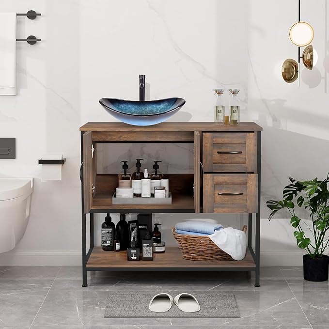 YOURLITE Bathroom Vanity, Dark Brown Modern Wood Washroom Cabinet - Image 6