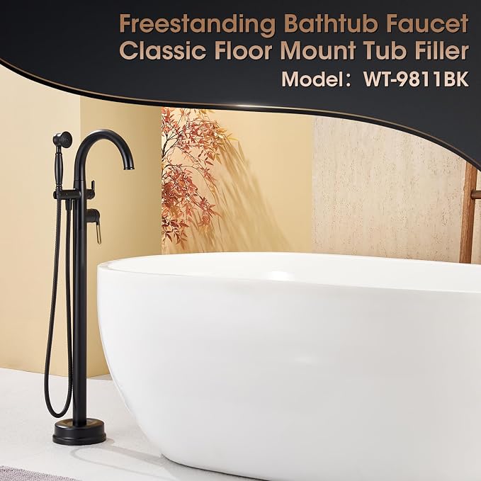 Freestanding Bathtub Faucet Black & Rose Gold Tub Filler High Flow - Image 2