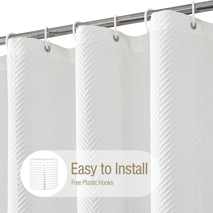 Gibelle Extra Long Shower Curtain 72 x 84, Tall 3D Embossed Textured White - Image 4