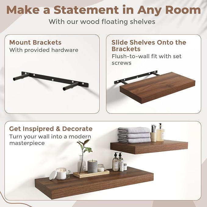 24 Inch Floating Shelves for Wall Set of 2, Easy Install Engineered Wood - Image 5