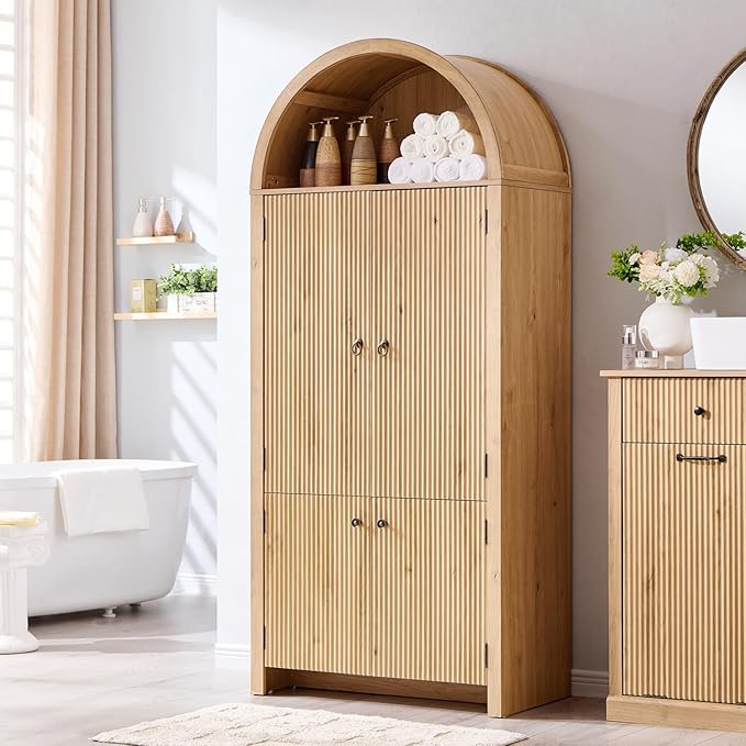 71" Tall Arched Bathroom Storage Cabinet, Modern Fluted Storage Cabinet w/Doors by IFBUYFarmhouseFurniture