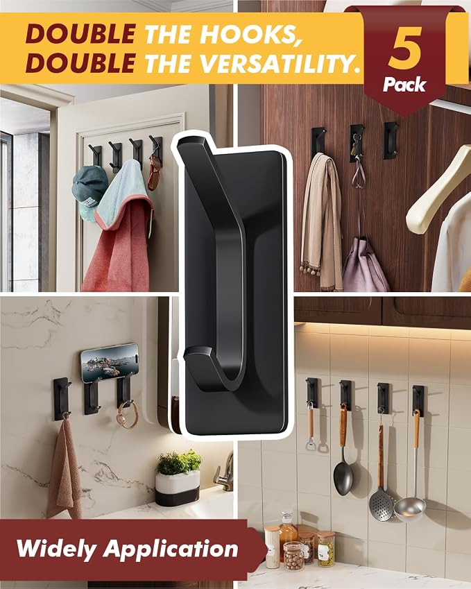 Auxmir Self Adhesive Hooks for Hanging 15lb, Stainless Steel Wall Hooks for - Image 6