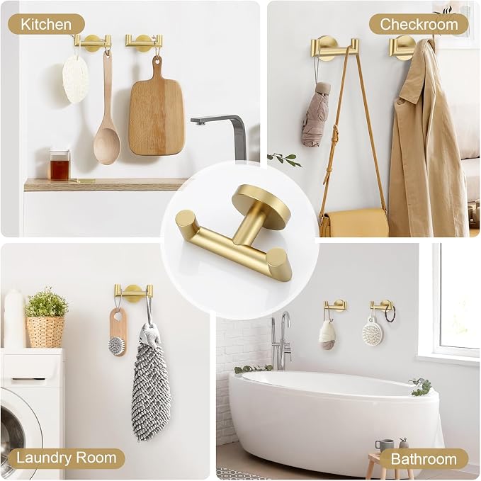 TNOMS 5-Piece Towel Bar Set Brushed Gold Bathroom Hardware Accessories Set - Image 5