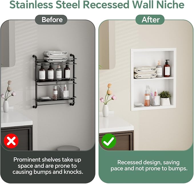 Stainless Steel Recessed Medicine Cabinet 14''*18'', Rust-Proof Metal Wall Niche - Image 3